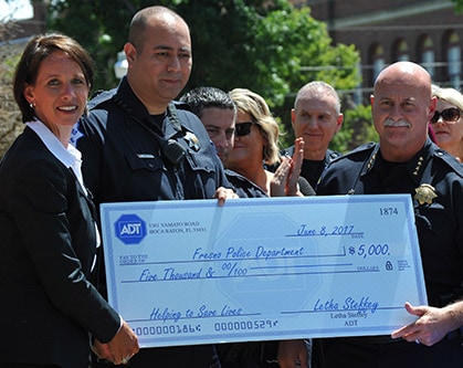 ADT donated $5,000 to both the Marjaree Mason Center and Fresno Police.