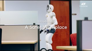 Humanoid robot with title A Safer Workplace