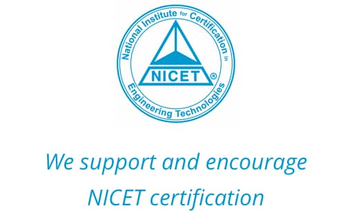 NICET Certified logo - We support and encourage NICET certification